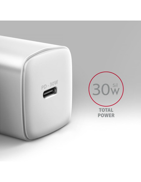 MOBILE CHARGER WALL USB-C 30W/1PORT WHITE ACU-PD30W AXAGON