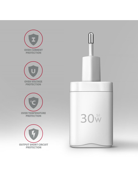 MOBILE CHARGER WALL USB-C 30W/1PORT WHITE ACU-PD30W AXAGON