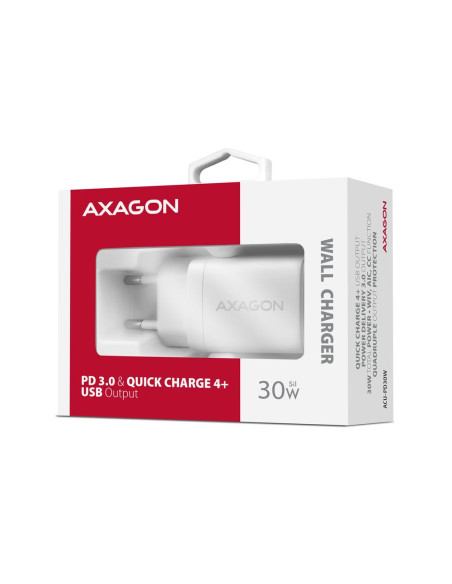 MOBILE CHARGER WALL USB-C 30W/1PORT WHITE ACU-PD30W AXAGON