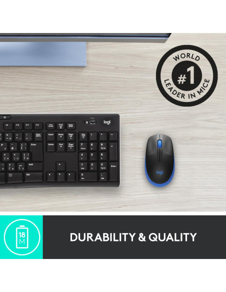 MOUSE USB OPTICAL WRL M190/BLUE 910-005907 LOGITECH
