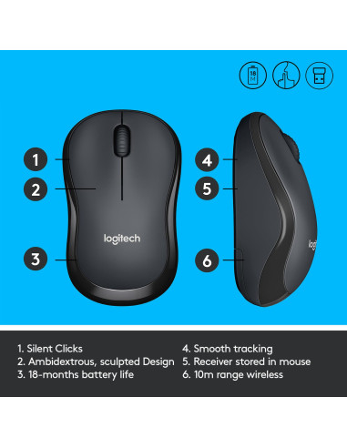 MOUSE USB OPTICAL WRL M220/SILENT B/G 910-004878 LOGITECH
