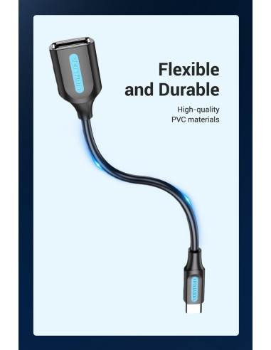 CABLE USB2.0C MALE TO A FEMALE/0.15M BLACK CCSBB VENTION