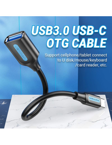 CABLE USB3.1C MALE TO A FEMALE/0.15M BLACK CCVBB VENTION