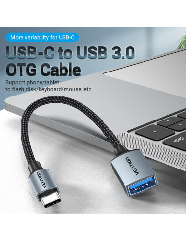 CABLE USB3.0C MALE TO A FEMALE/0.15M GRAY CCXHB VENTION