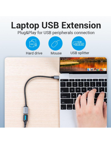 CABLE USB3.0C MALE TO A FEMALE/0.15M GRAY CCXHB VENTION
