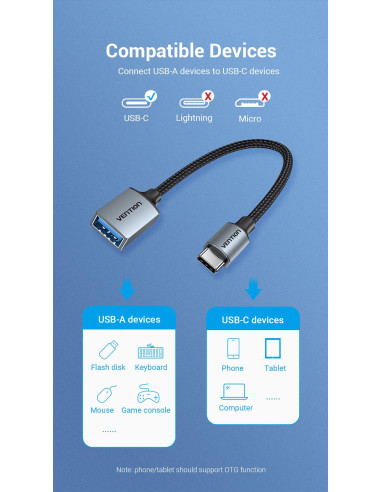 CABLE USB3.0C MALE TO A FEMALE/0.15M GRAY CCXHB VENTION