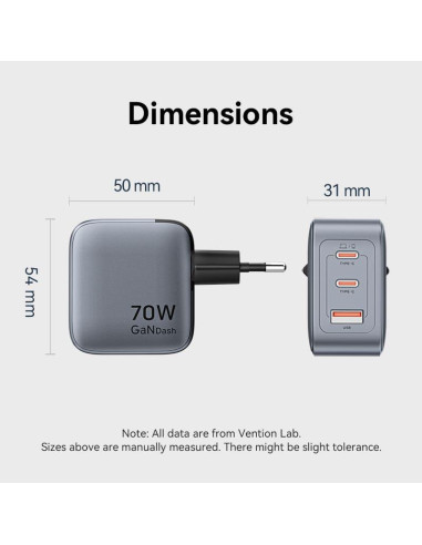MOBILE CHARGER WALL 3PORT/70W FEXH0-EU VENTION
