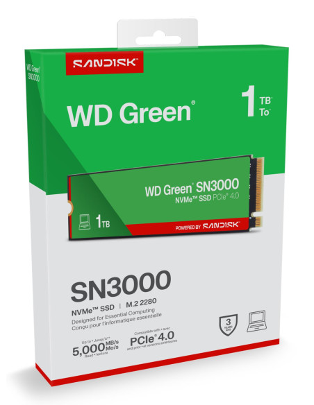 SSD, SANDISK, 150xTBW rating, MTBF 1.75 h, NVMe Yes, PCI Express 4.0, M.2, 1000 GB, POWERED BY SANDISK, Green, WDS100T4G0E