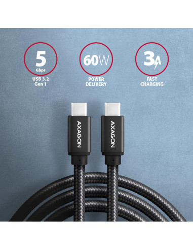 CABLE USB-C TO USB-C 1.5M 60W/BLACK BUCM3-CM15AB AXAGON