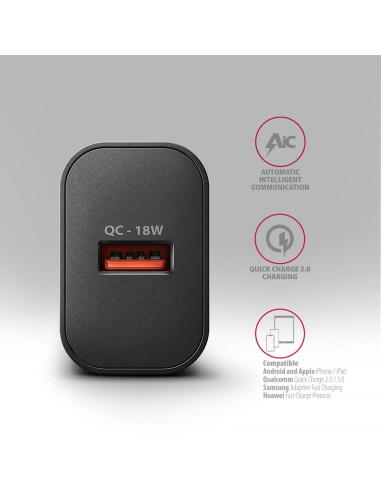 MOBILE CHARGER WALL USB 18W/1PORT BLACK ACU-QC18 AXAGON