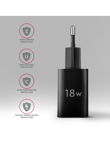 MOBILE CHARGER WALL USB 18W/1PORT BLACK ACU-QC18 AXAGON