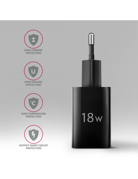 MOBILE CHARGER WALL USB 18W/1PORT BLACK ACU-QC18 AXAGON