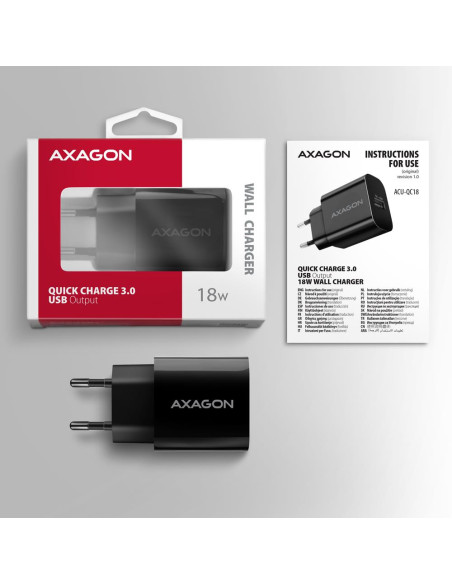 MOBILE CHARGER WALL USB 18W/1PORT BLACK ACU-QC18 AXAGON