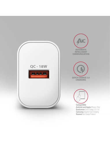 MOBILE CHARGER WALL USB 18W/1PORT WHITE ACU-QC18W AXAGON
