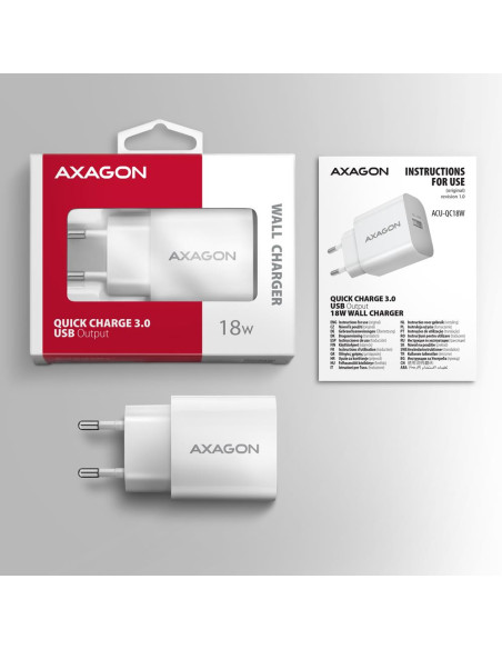 MOBILE CHARGER WALL USB 18W/1PORT WHITE ACU-QC18W AXAGON