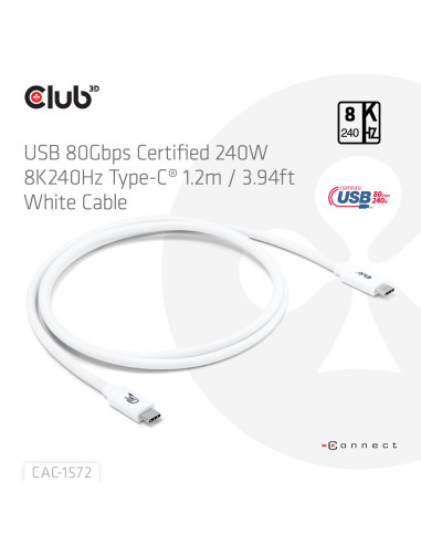 CABLE USB-C TO USB-C 1.2M/WHITE CAC-1572 CLUB3D