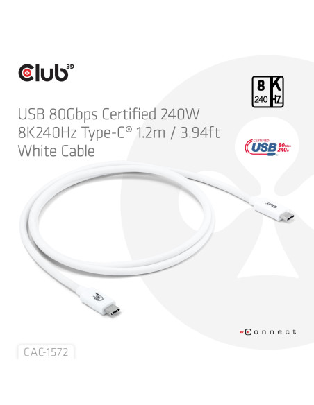 CABLE USB-C TO USB-C 1.2M/WHITE CAC-1572 CLUB3D