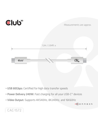 CABLE USB-C TO USB-C 1.2M/WHITE CAC-1572 CLUB3D