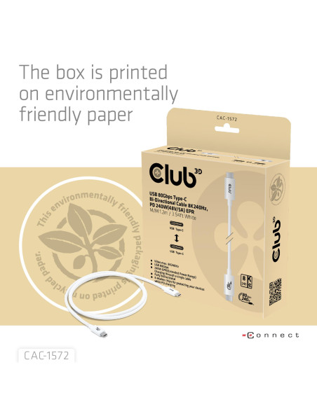 CABLE USB-C TO USB-C 1.2M/WHITE CAC-1572 CLUB3D