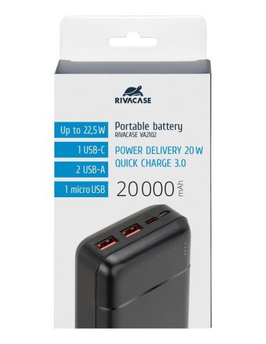POWER BANK USB 20000MAH/VA2102 BLACK RIVACASE