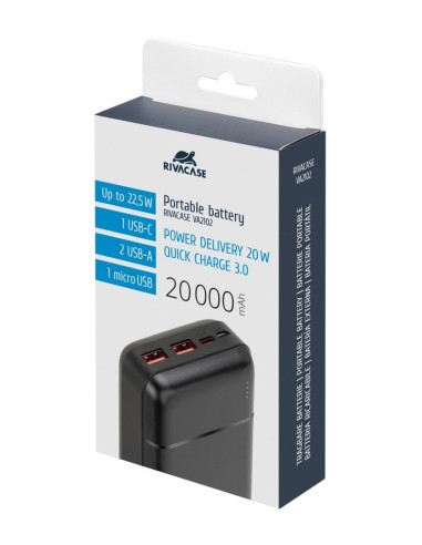 POWER BANK USB 20000MAH/VA2102 BLACK RIVACASE