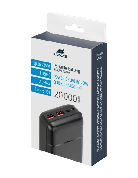 POWER BANK USB 20000MAH/VA2102 BLACK RIVACASE