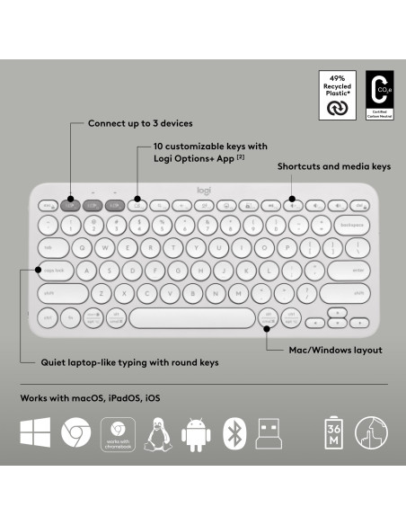 KEYBOARD +MOUSE COMBO PEBBLE 2/WHITE 920-012240 LOGITECH
