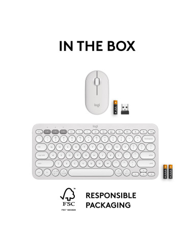 KEYBOARD +MOUSE COMBO PEBBLE 2/WHITE 920-012240 LOGITECH
