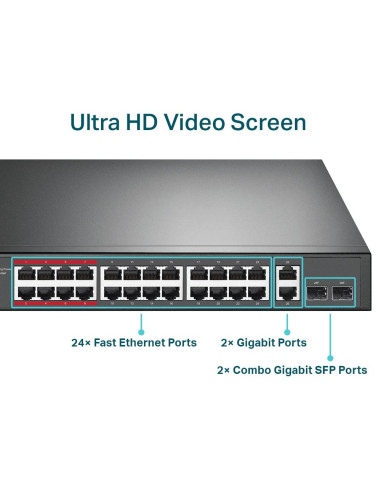 Switch, TP-LINK, TL-SL1226P, Desktop/pedestal, 24x10Base-T / 100Base-TX, 2x10Base-T / 100Base-TX / 1000Base-T, PoE+ ports 24, T