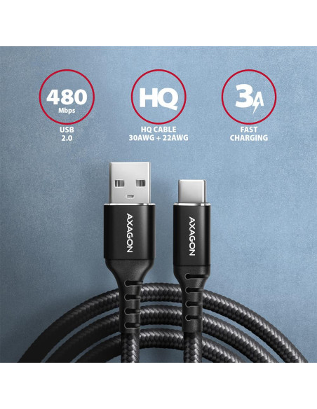 CABLE USB-C TO USB2.0 1.5M/BLACK BUCM-AM15AB AXAGON