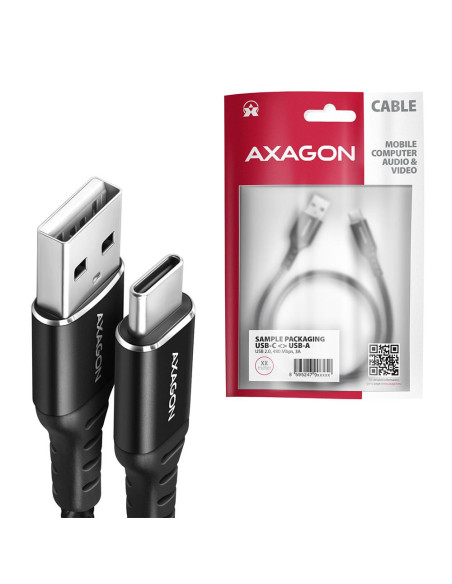 CABLE USB-C TO USB2.0 1.5M/BLACK BUCM-AM15AB AXAGON