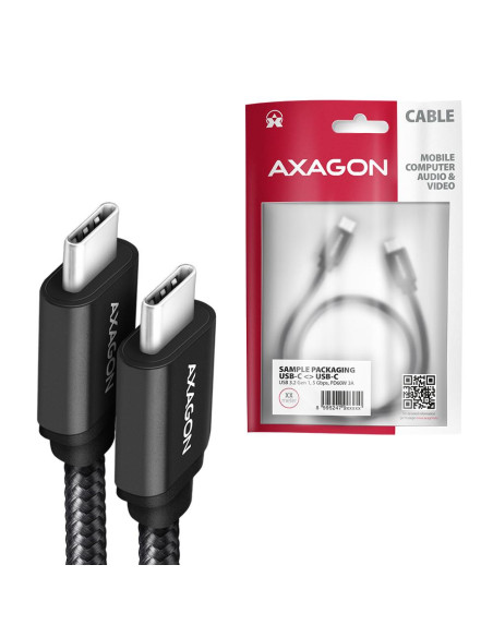 CABLE USB-C TO USB-C 1M 60W/BLACK BUCM3-CM10AB AXAGON
