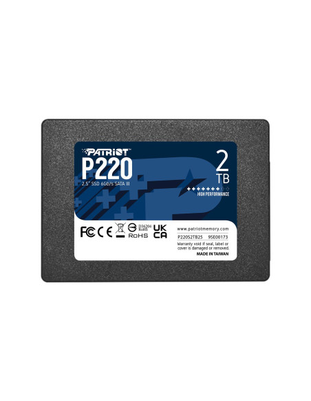 SSD, PATRIOT, P220, 2TB, SATA, Write speed 500 MBytes/sec, Read speed 550 MBytes/sec, 2,5", TBW 960 TB, P220S2TB25