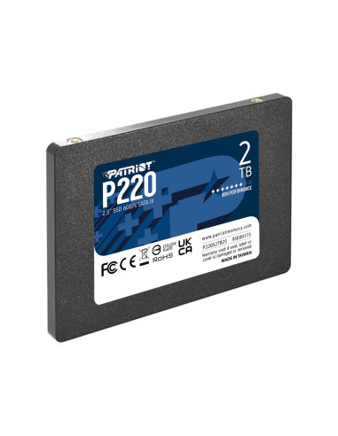 SSD, PATRIOT, P220, 2TB, SATA, Write speed 500 MBytes/sec, Read speed 550 MBytes/sec, 2,5", TBW 960 TB, P220S2TB25