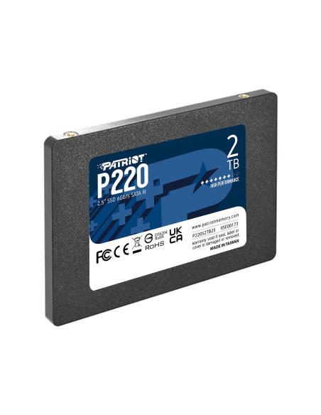 SSD, PATRIOT, P220, 2TB, SATA, Write speed 500 MBytes/sec, Read speed 550 MBytes/sec, 2,5", TBW 960 TB, P220S2TB25