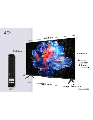 TV Set, TCL, 43 ", 4K Ultra HD, 3840 x 2160 pixels, Flat, 16:9, DLED, 43V6C