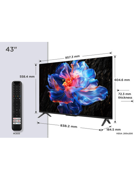 TV Set, TCL, 43 ", 4K Ultra HD, 3840 x 2160 pixels, Flat, 16:9, DLED, 43V6C