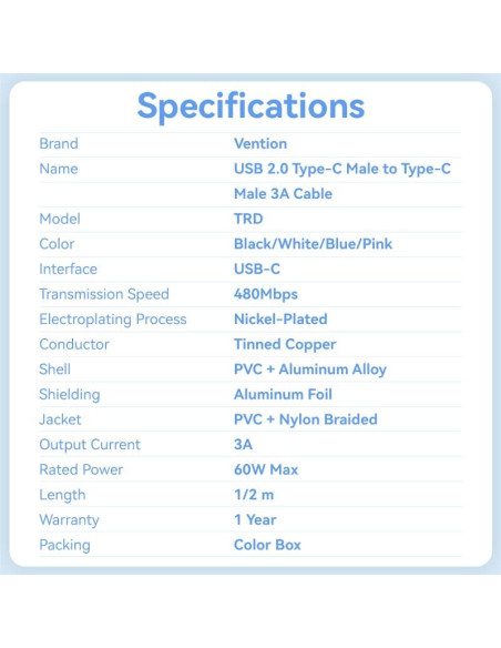 CABLE USB-C TO USB-C/1M PINK TRDPF VENTION