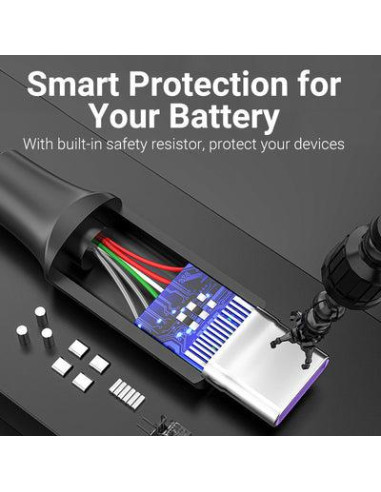CABLE USB-C TO USB2.0/1M PVC BLACK CORBF VENTION