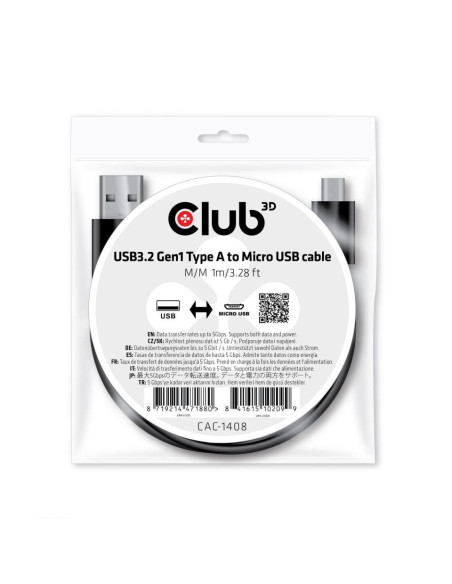 CABLE USB TO MICRO USB 1M/M/M CAC-1408 CLUB3D