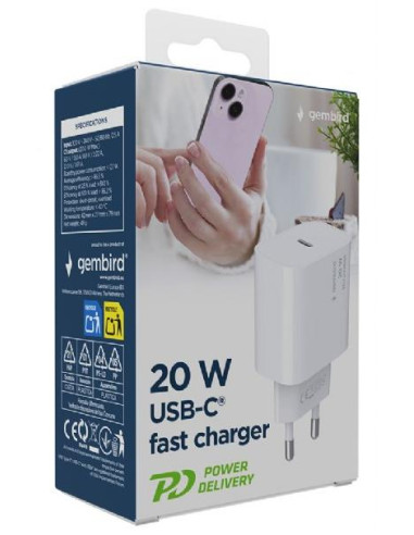 CHARGER USB-C 20W 1PORT/TA-UC-PD20-01-W GEMBIRD