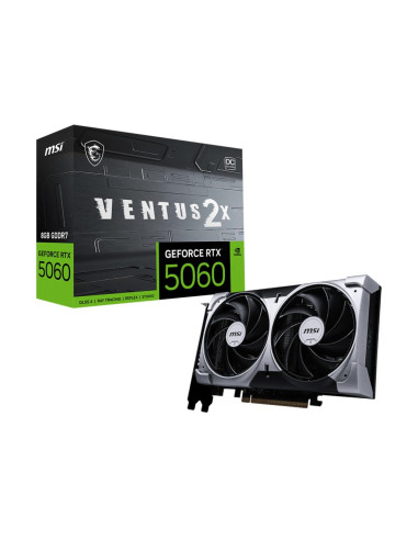 Graphics Card, MSI, NVIDIA GeForce RTX 5060, 8 GB, GDDR7, 128 bit, PCIE 5.0 16x, Dual Slot Fansink, RTX50608GVENTUS2XOC