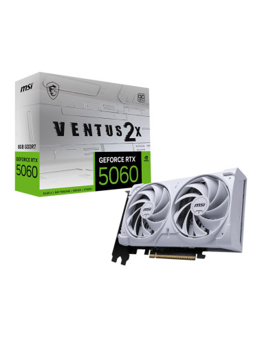 Graphics Card, MSI, NVIDIA, GeForce RTX 5060, 8 GB, GDDR7, 128 bit, PCI Express x16 5.0, Active, 50608GVENTUS2XOCWH