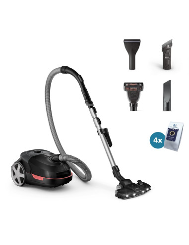 Vacuum Cleaner, PHILIPS, Bagged, 900 Watts, Capacity 4 l, Noise 77 dB, Black, Weight 4.6 kg, XD6142/12