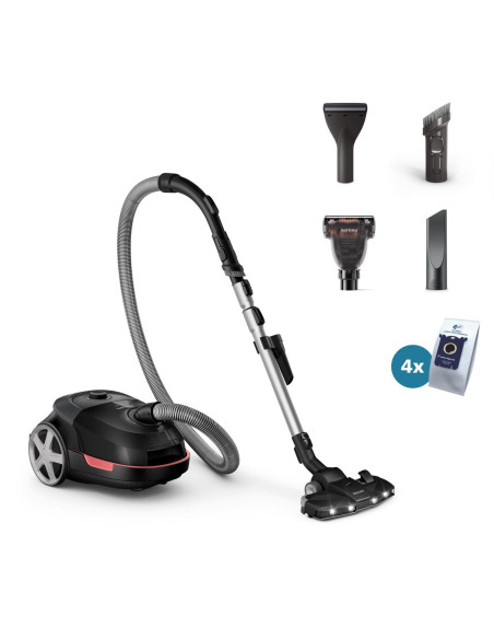 Vacuum Cleaner, PHILIPS, Bagged, 900 Watts, Capacity 4 l, Noise 77 dB, Black, Weight 4.6 kg, XD6142/12