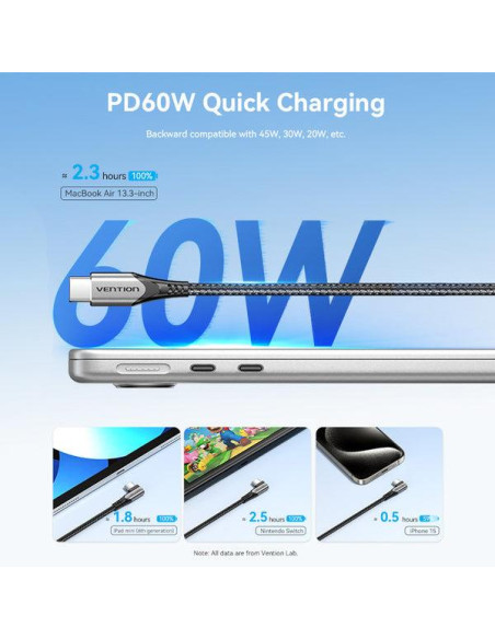 CABLE USB-C TO USB-C/1M GRAY TRAHF VENTION