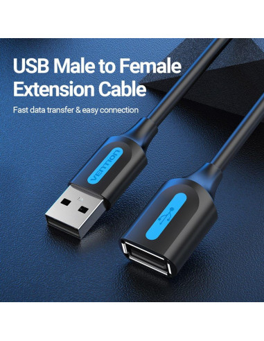 CABLE USB2.0 MALE TO FEMALE/2M BLACK CBIBH VENTION
