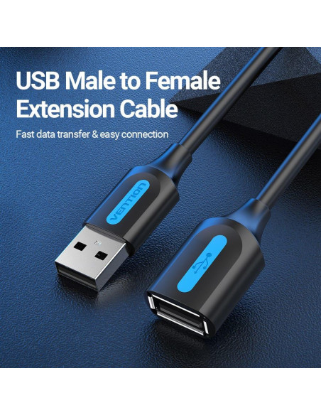CABLE USB2.0 MALE TO FEMALE/2M BLACK CBIBH VENTION