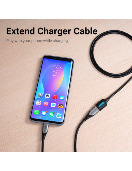 CABLE USB2.0 MALE TO FEMALE/2M BLACK CBIBH VENTION