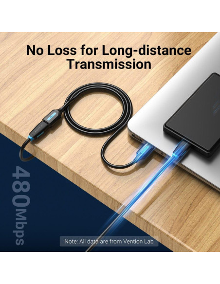 CABLE USB2.0 MALE TO FEMALE/2M BLACK CBIBH VENTION